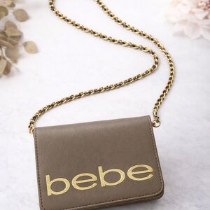 Bebe Taupe Crossbody Bag with Gold Chain